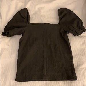 H&M Army Green Puff Shoulder Top - Size XS